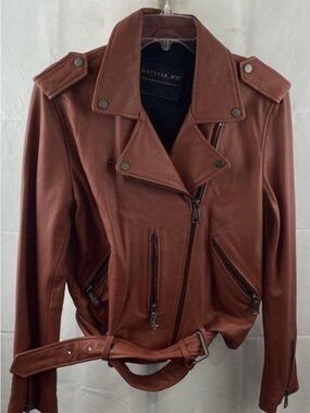 NWT Bagatelle Leather Biker Jacket in Sunset  Sz L        (Dark Red)